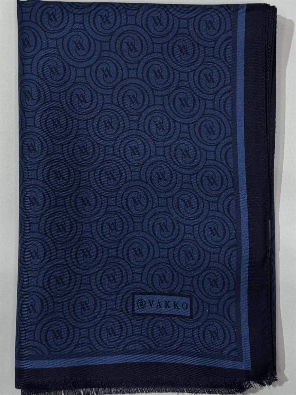 Vakko Tivil Monogram İpek Şal 41407-Lacivert