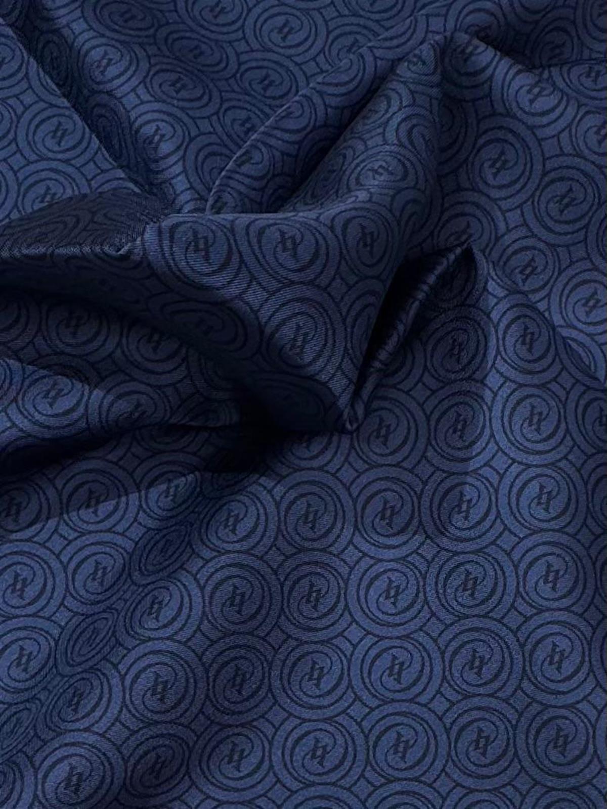 Vakko Tivil Monogram İpek Şal 41407-Lacivert