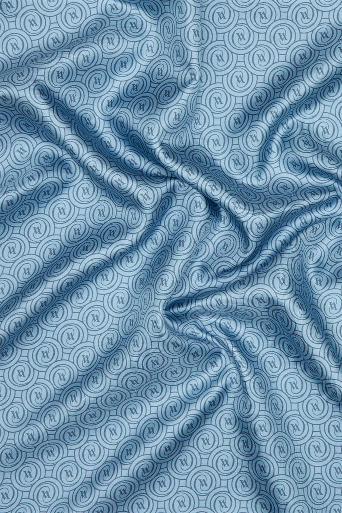 Vakko Tivil Monogram İpek Şal 41407-Mavi
