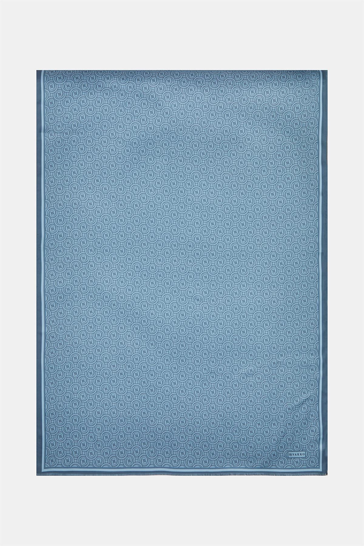 Vakko Tivil Monogram İpek Şal 41407-Mavi