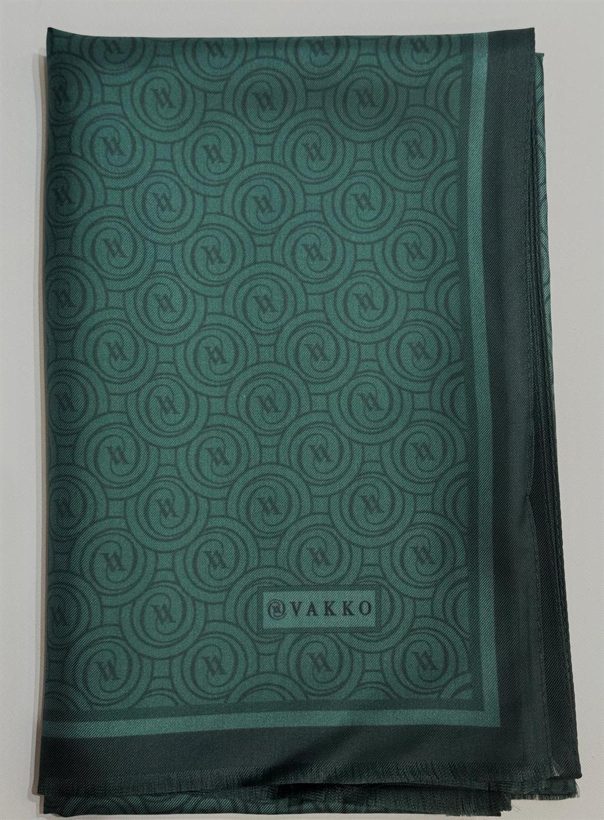 Vakko Tivil Monogram İpek Şal 41407-Zümrüt Yeşili