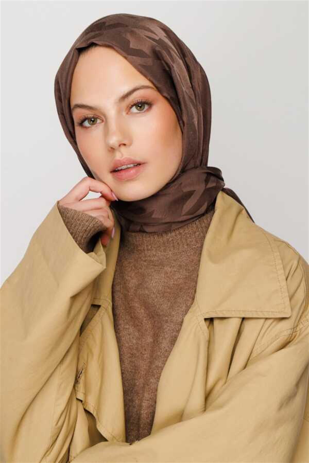 Valor Scarf  Kazayağı Desenli İpeksi Jakarlı Şal 06112024-Bademi