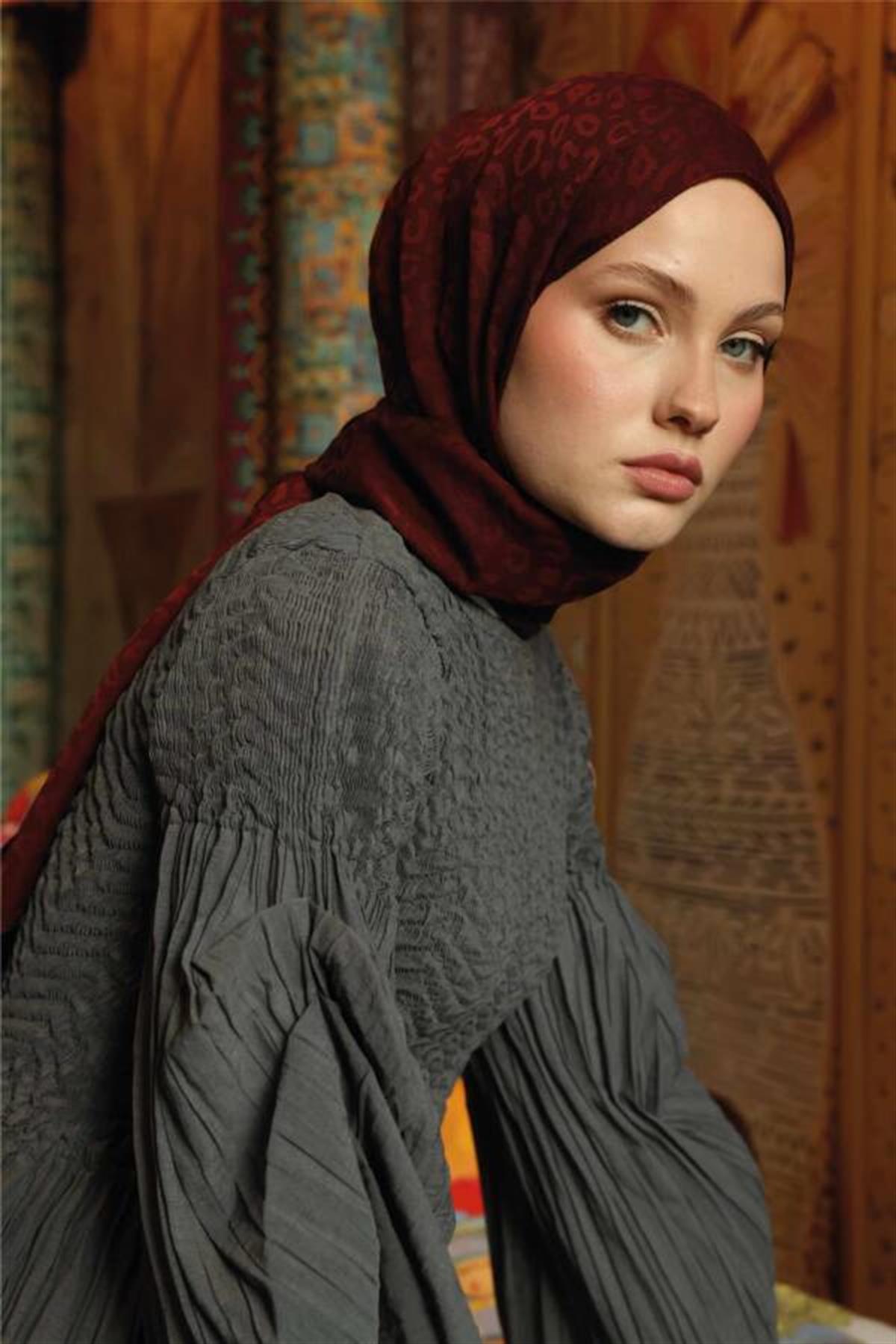 Valor Scarf Leopar Desen Şal 2657-Kızılcık