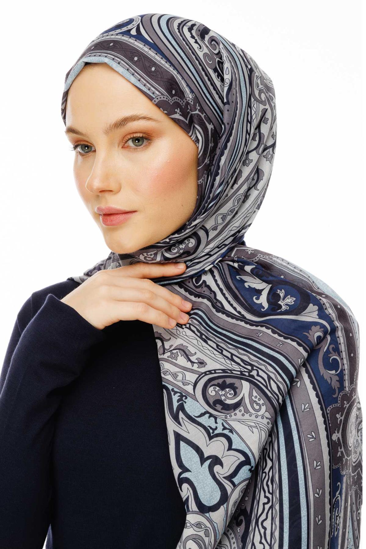 Valor Scarf Vintage Breeze Retro Desen Şal 2524-Okyanus