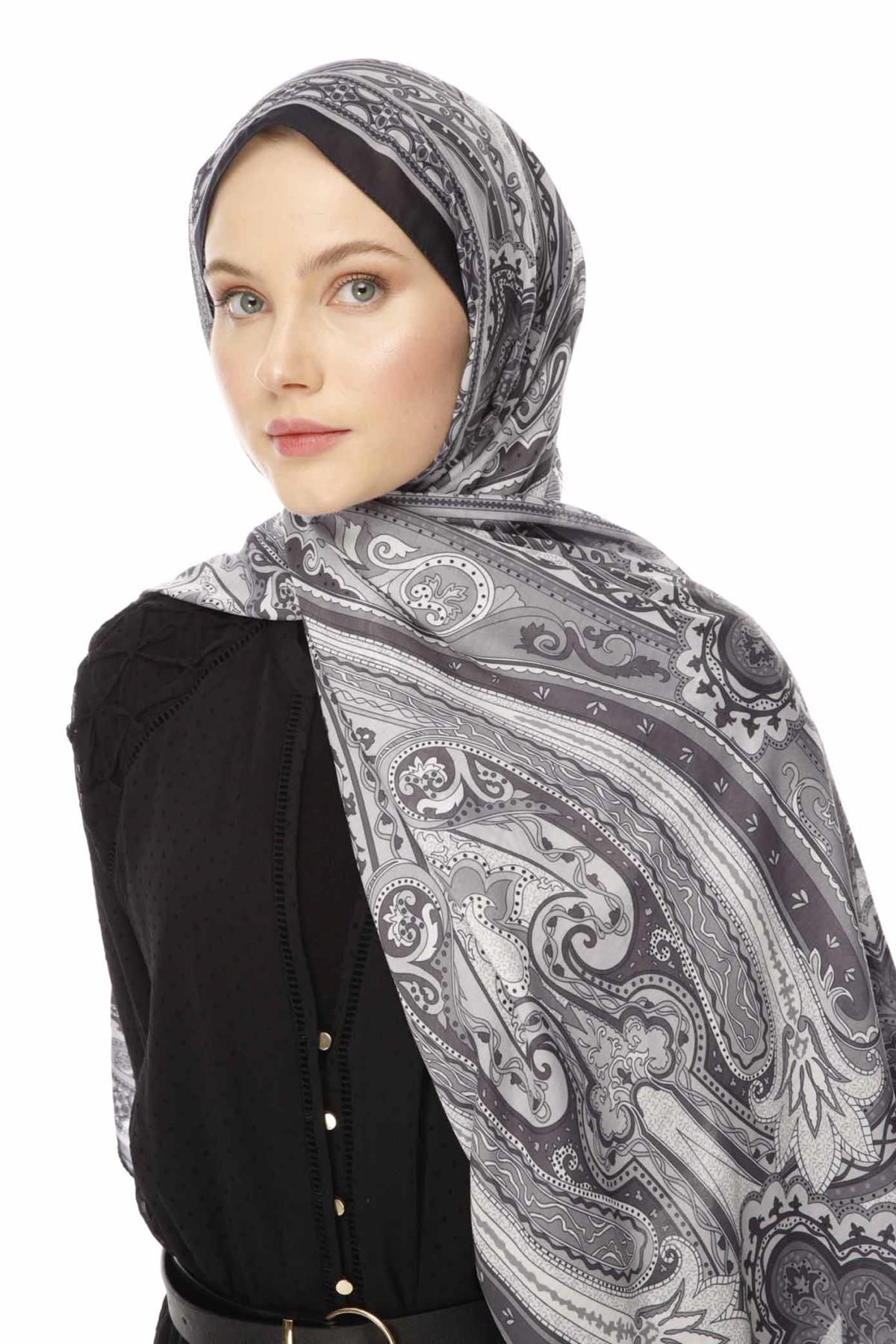 Valor Scarf Vintage Breeze Retro Desen Şal 2524-Siyah