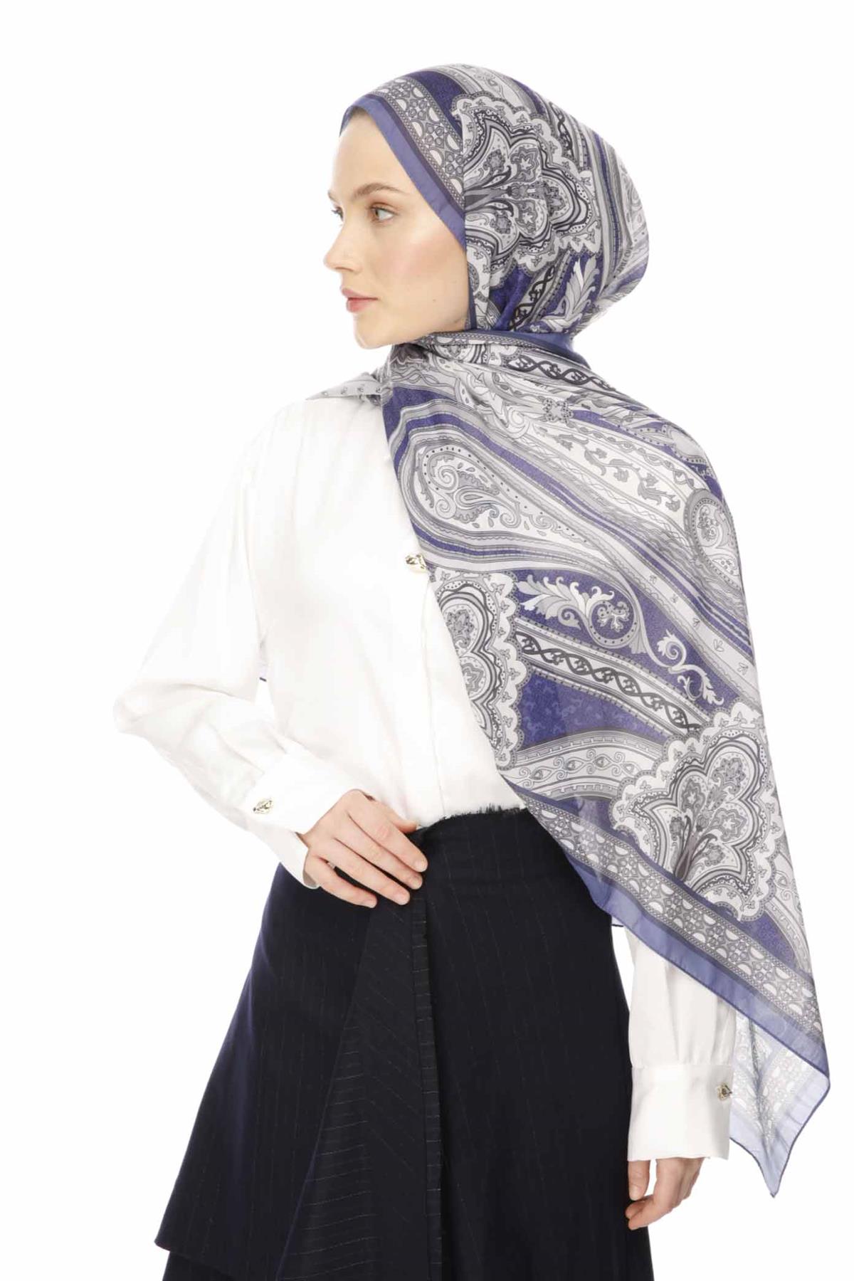 Valor Scarf Vintage Breeze Retro Desen Şal 2524-Lavanta