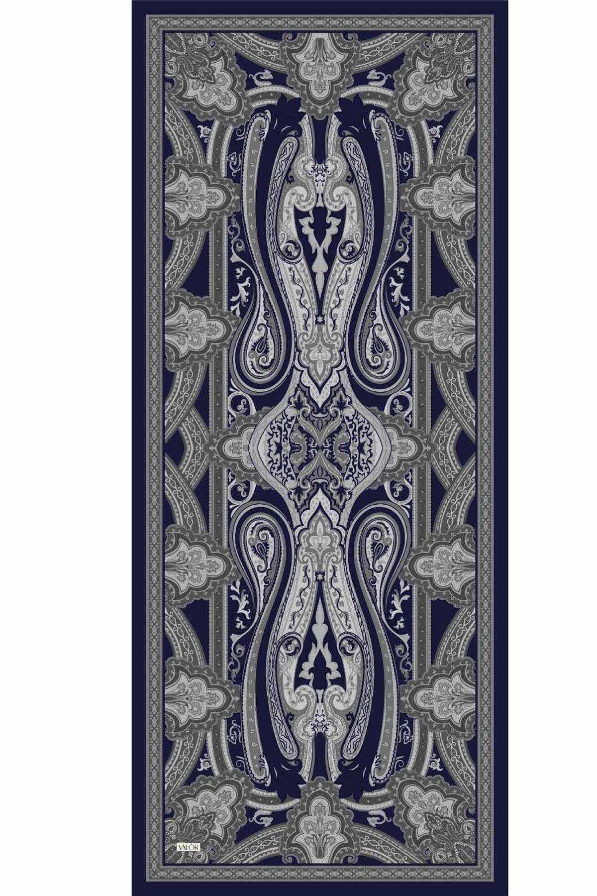 Valor Scarf Vintage Breeze Retro Desen Şal 2524-Lacivert