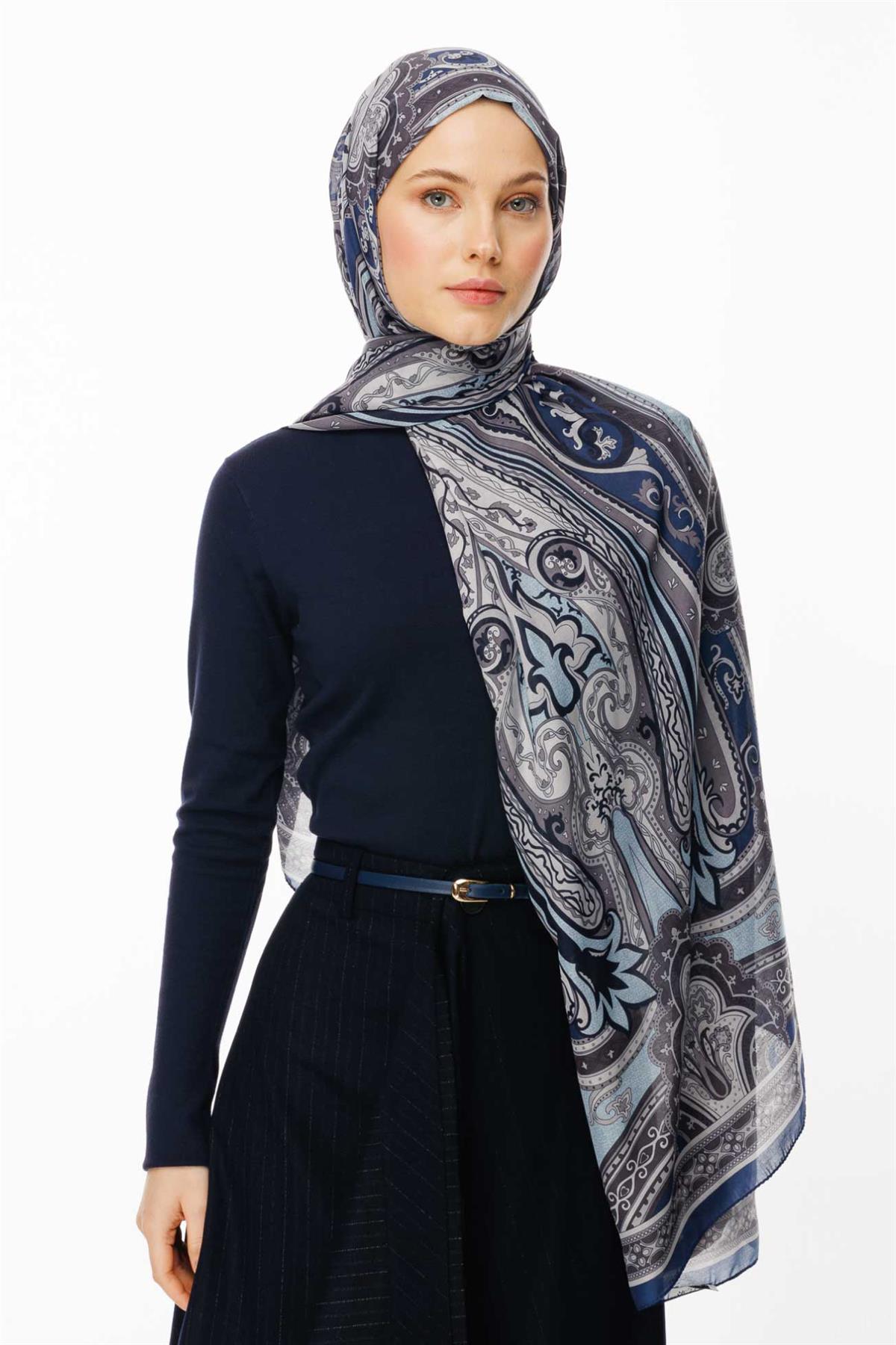 Valor Scarf Vintage Breeze Retro Desen Şal 2524-Okyanus
