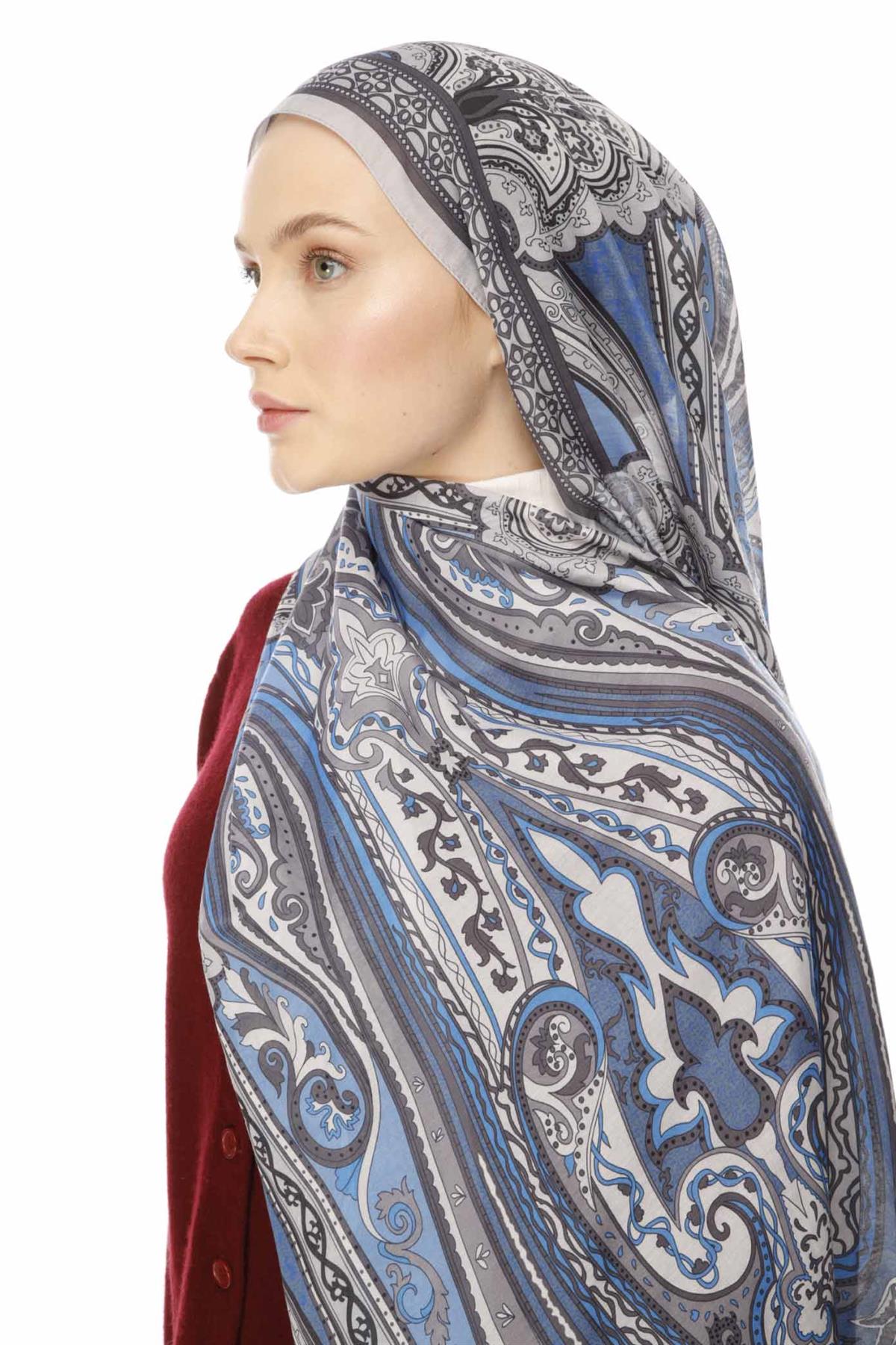 Valor Scarf Vintage Breeze Retro Desen Şal 2524-Fırtına Gri