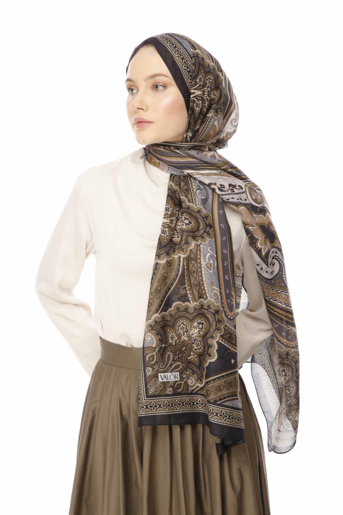 Valor Scarf Vintage Breeze Retro Desen Şal 2524-Bakır