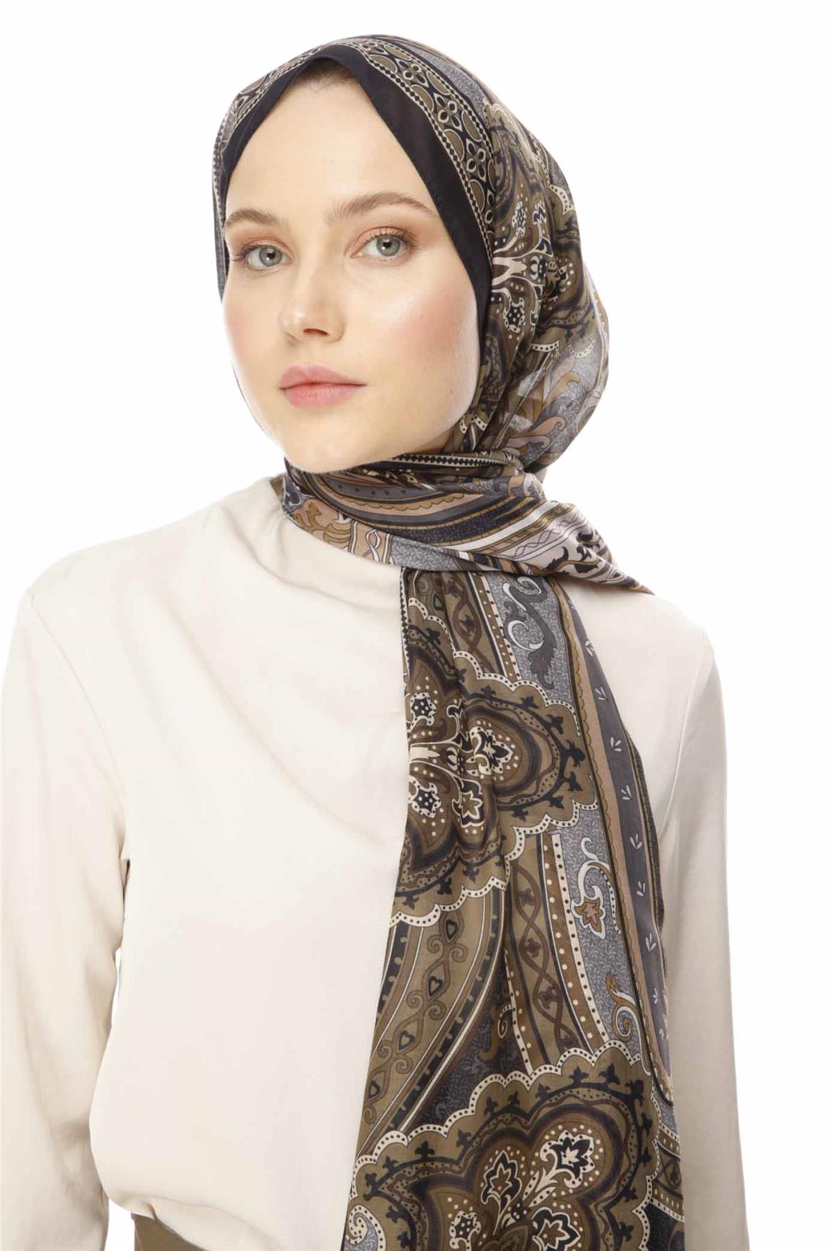 Valor Scarf Vintage Breeze Retro Desen Şal 2524-Bakır