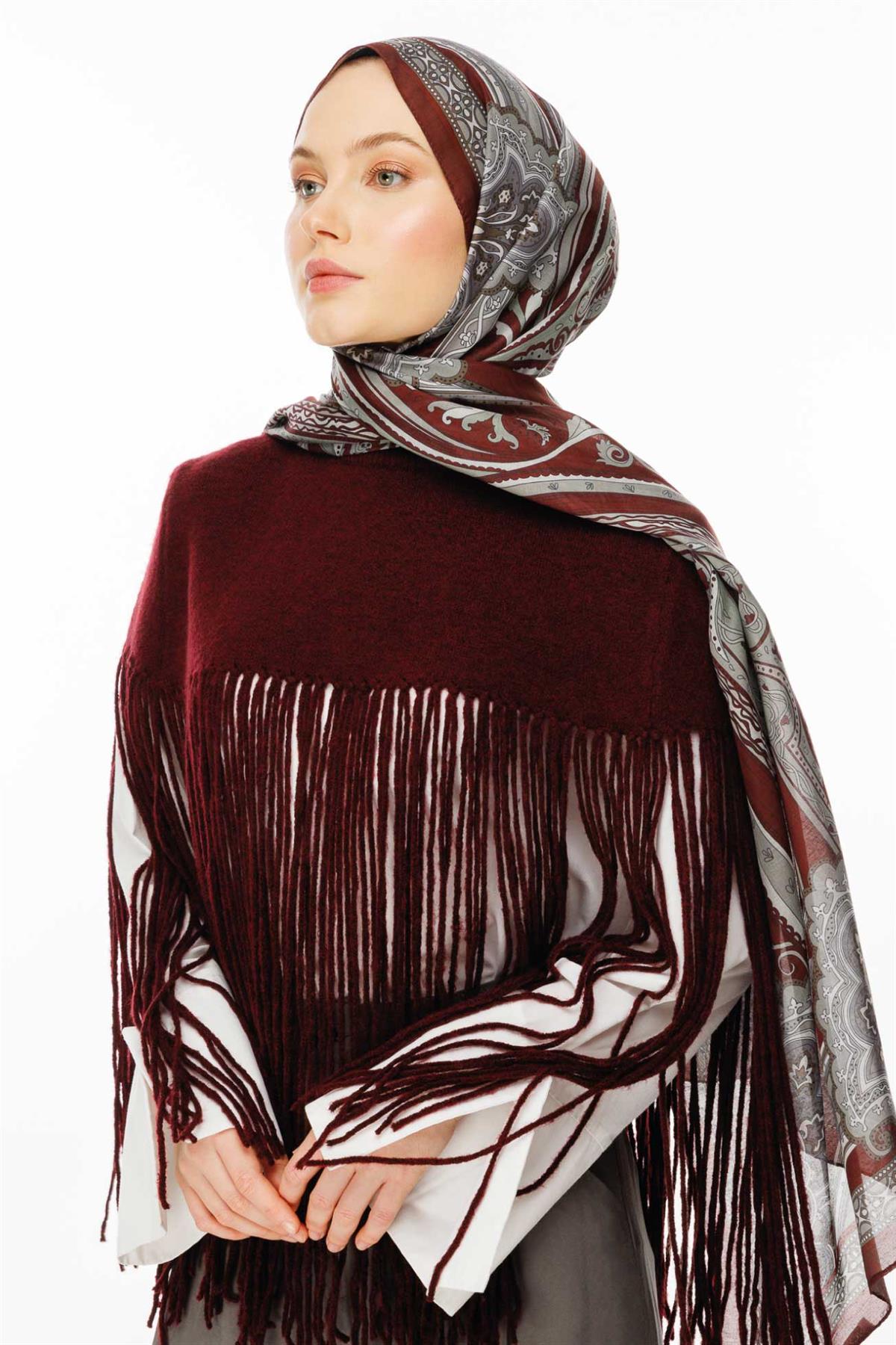 Valor Scarf Vintage Breeze Retro Desen Şal 2524-Kızıl Bordo