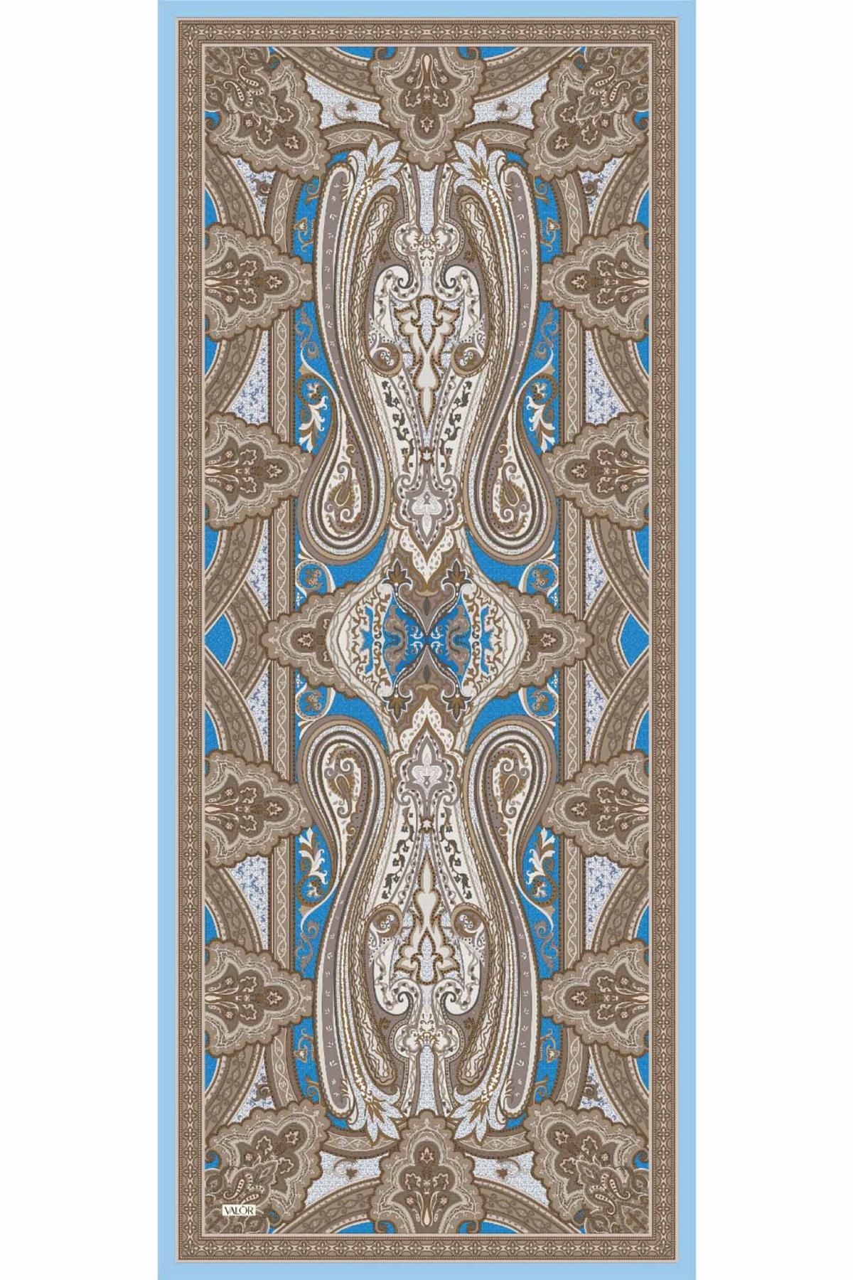 Valor Scarf Vintage Breeze Retro Desen Şal 2524-Buz Mavi