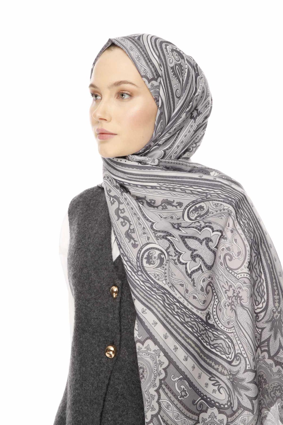 Valor Scarf Vintage Breeze Retro Desen Şal 2524-Duman