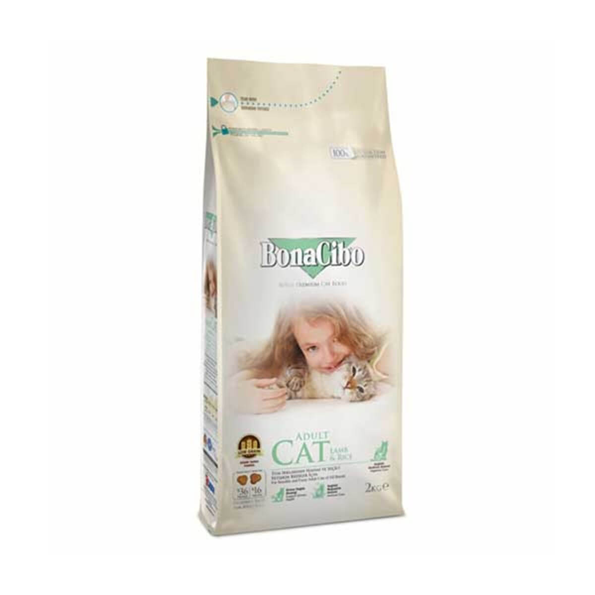 BonaCibo 2 Kg Adult Cat Lamb & Rice Kuzu Etli ve Pirinçli Yetişkin Kedi Maması