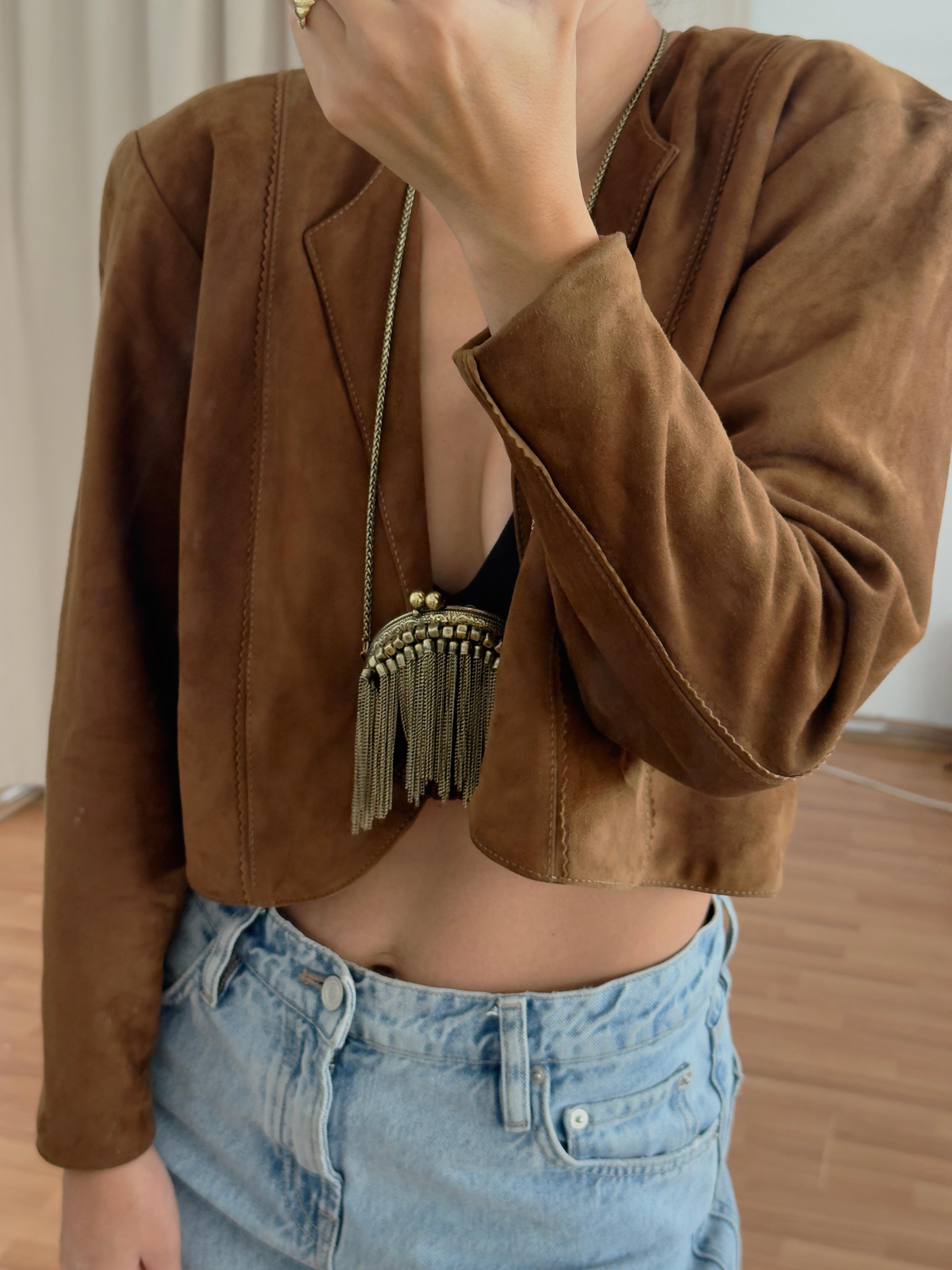 %100 DERİ TABA CROP CEKET