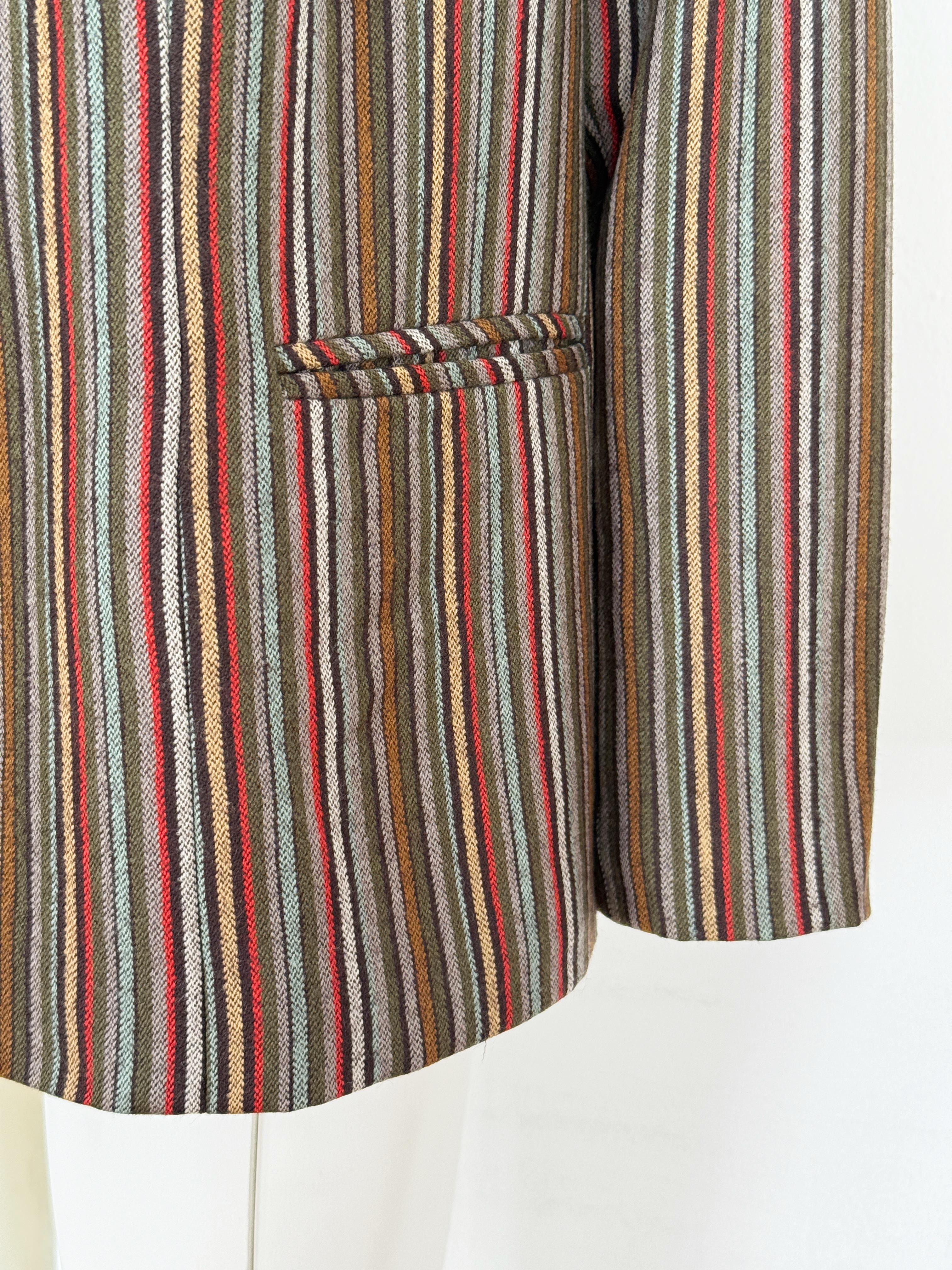 %100 YÜN RENKLİ ÇİZGİLİ BLAZER CEKET