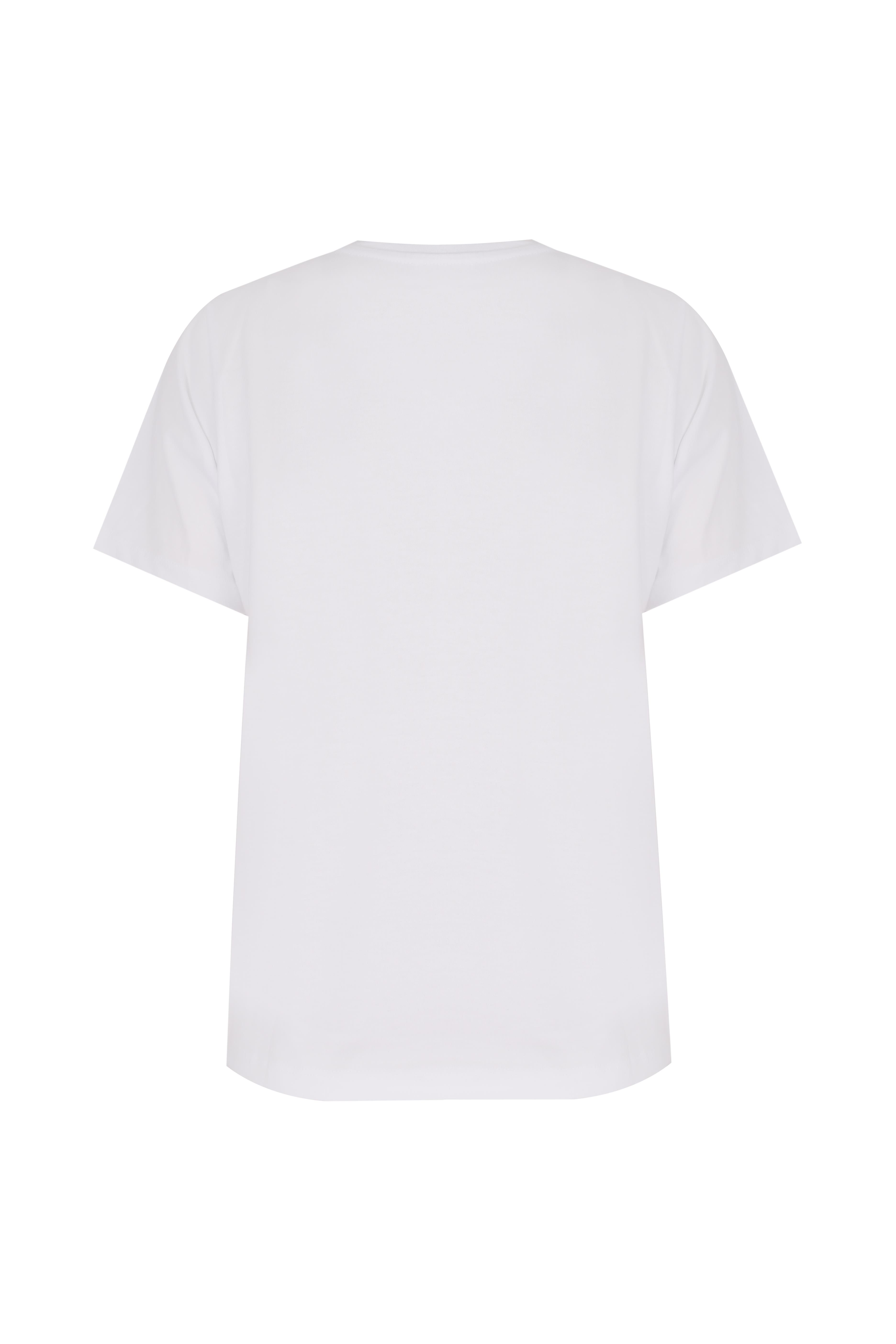 Beyaz Bisiklet Yaka Basic Tshirt