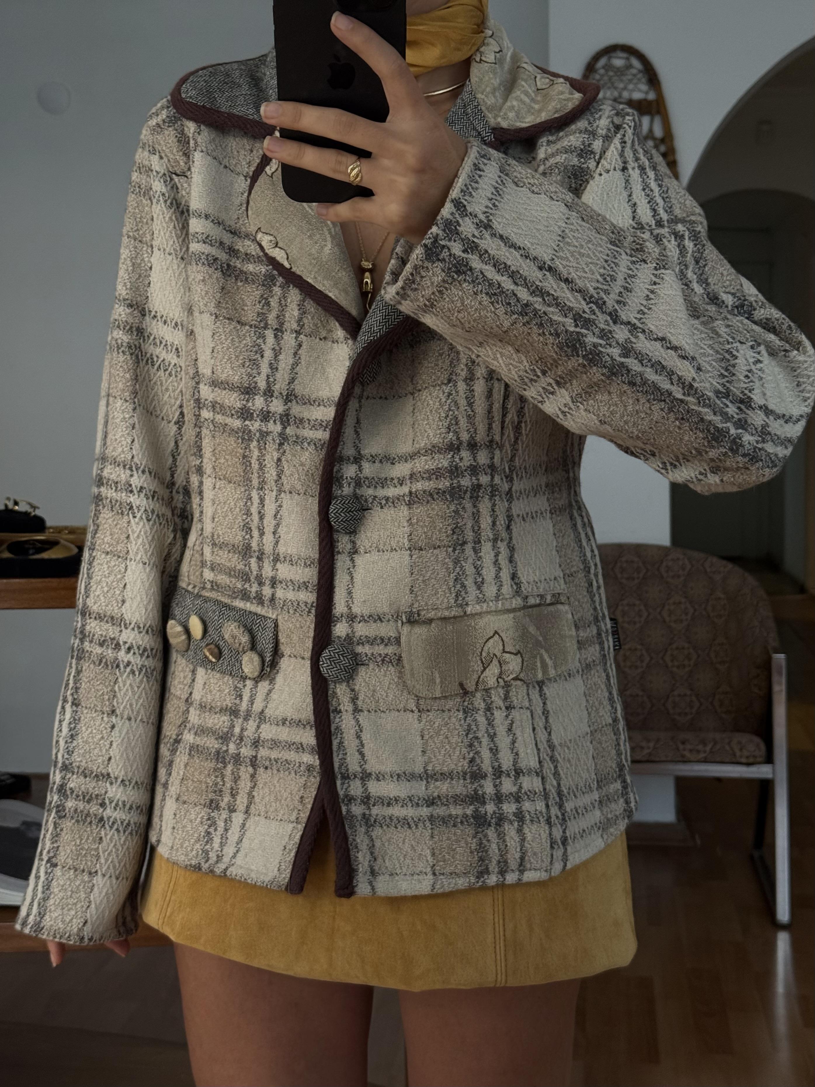 %100 YÜN GRİ-BEJ BLAZER CEKET