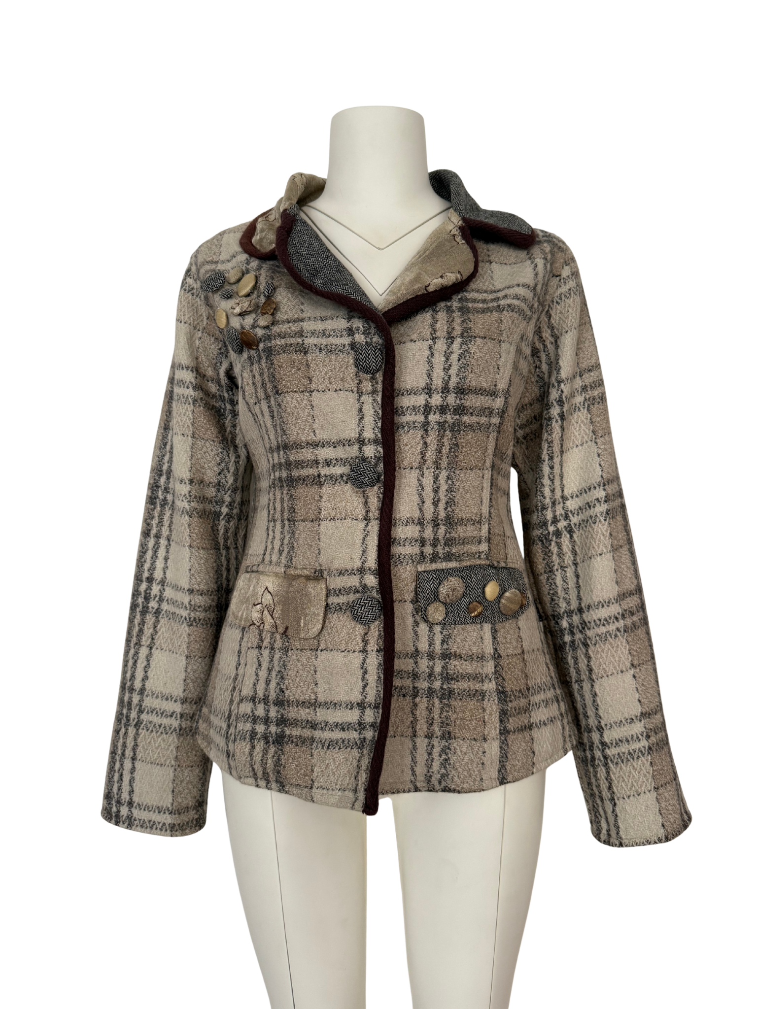 %100 YÜN GRİ-BEJ BLAZER CEKET