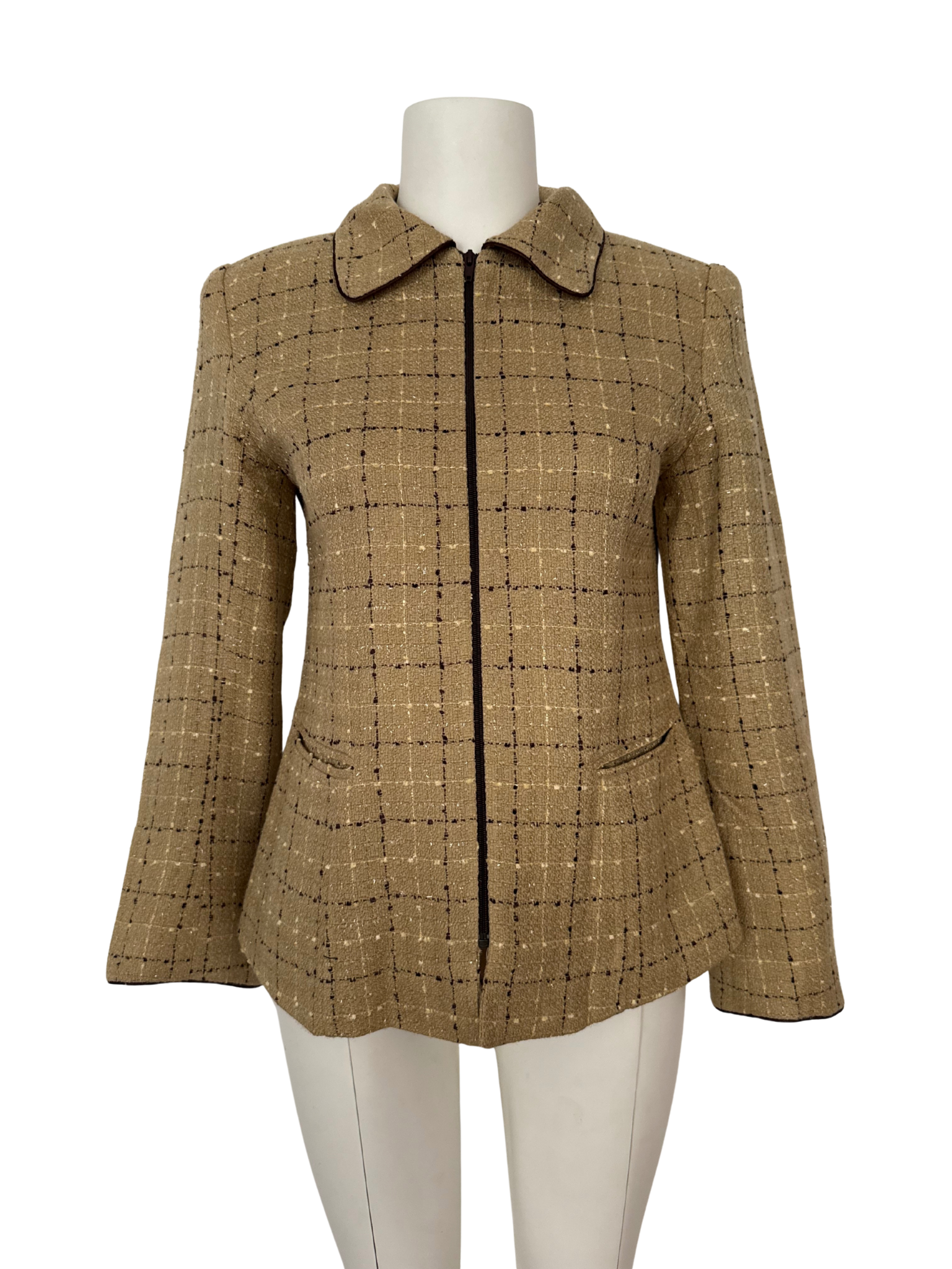 KAHVERENGİ-BEJ EKOSE BLAZER CEKET