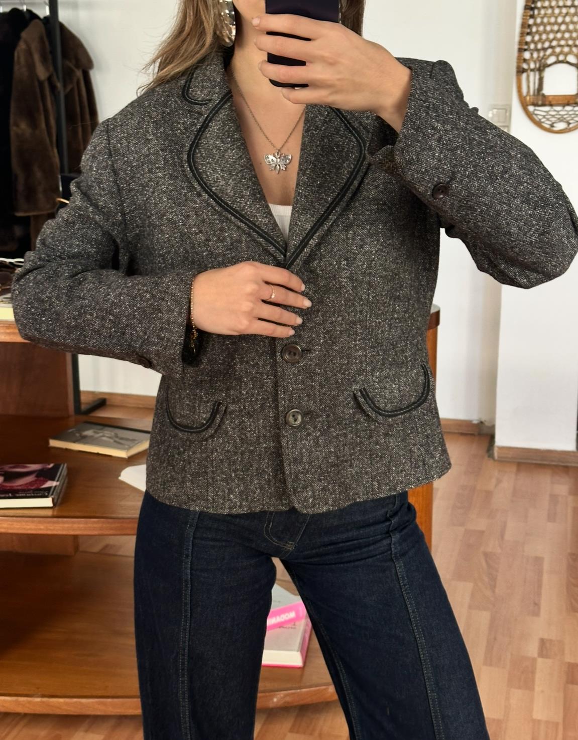 GRİ YÜN KARIŞIMLI BLAZER CEKET