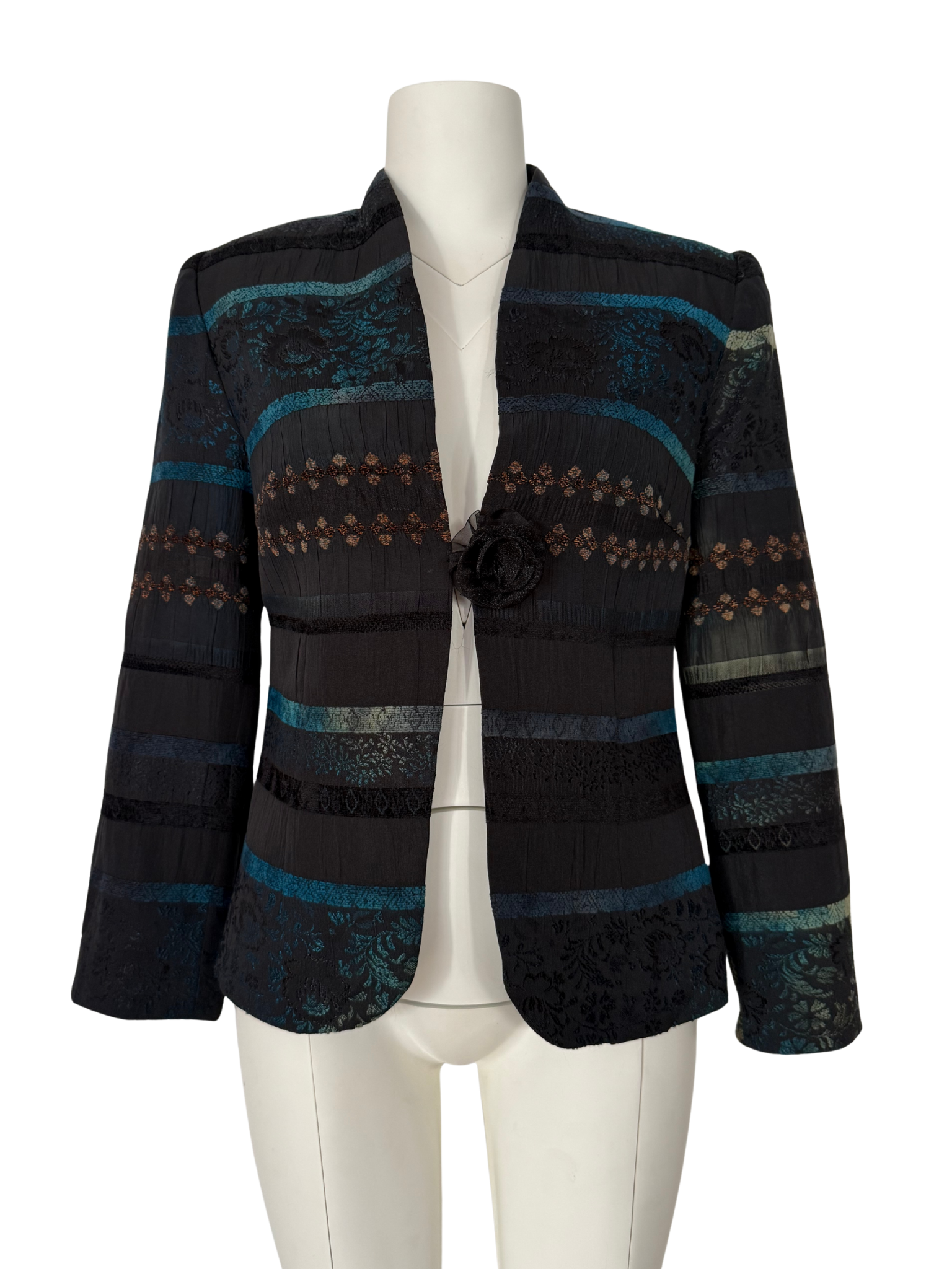 SİYAH-YEŞİL-LACİVERT JAKARLI BLAZER CEKET