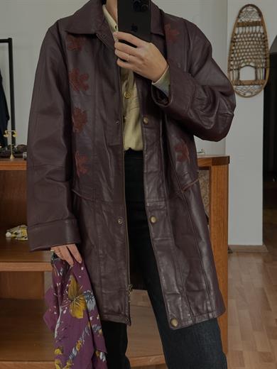 %100 DERİ BORDO OVERSIZE CEKET