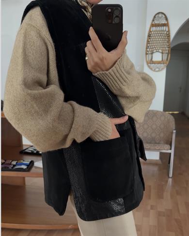 %100 DERİ SİYAH YELEK