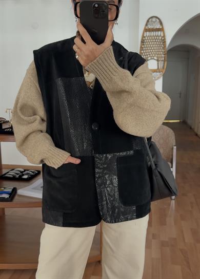 %100 DERİ SİYAH YELEK