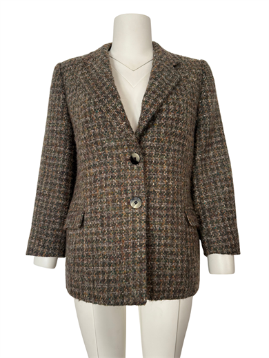 %100 YÜN KAHVE-YEŞİL TONLU BLAZER CEKET