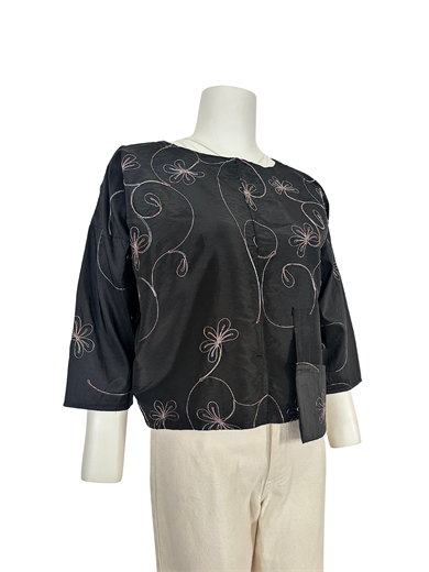 SİYAH-KAHVE-BRONZ FLORAL DESENLİ CEKET
