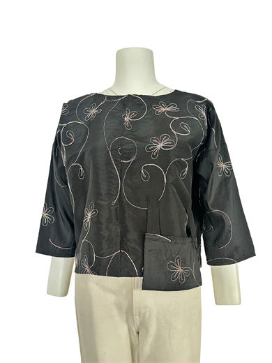 SİYAH-KAHVE-BRONZ FLORAL DESENLİ CEKET