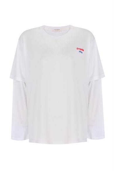 Depuis 2014 Çift Kollu Beyaz T-shirt 