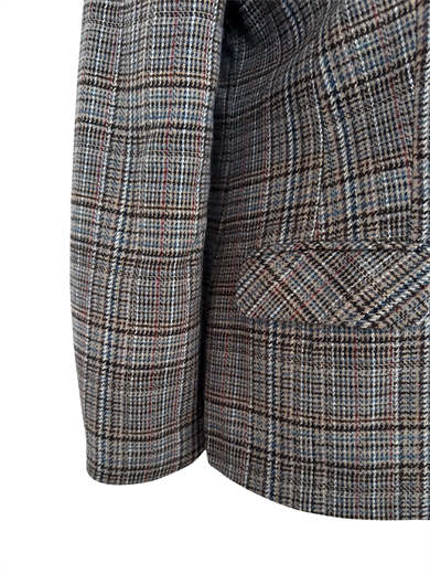 EKOSE DESENLİ LACİVERT KADİFE YAKA BLAZER CEKET