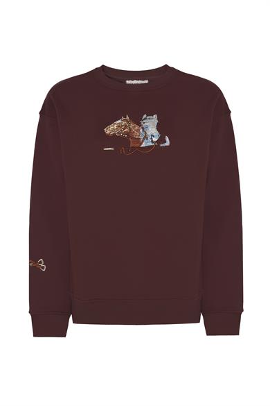 Equestrian Sweatshirt Nakışlı Kahverengi