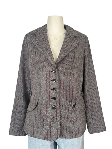GRİ-BORDO İNCE ÇİZGİLİ BLAZER CEKET