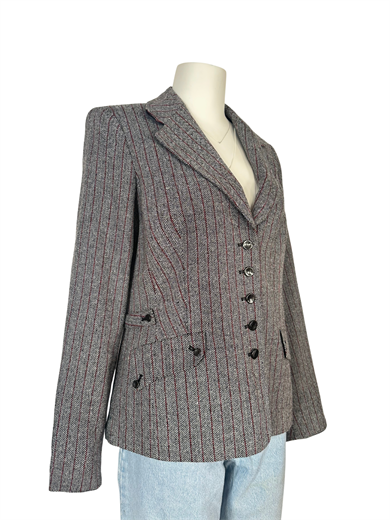 GRİ-BORDO İNCE ÇİZGİLİ BLAZER CEKET