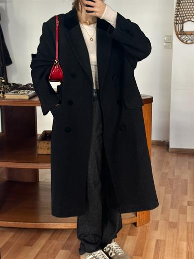 KADİFE YAKA ANTRASİT PALTO