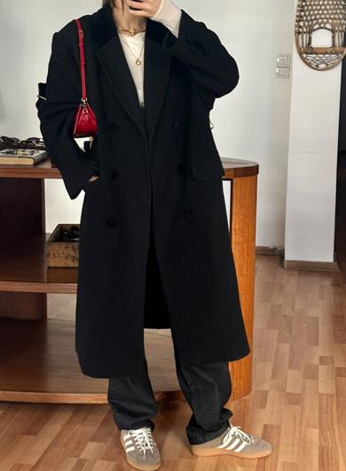 KADİFE YAKA ANTRASİT PALTO