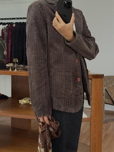KAHVE FİTİLLİ KADİFE BLAZER CEKET
