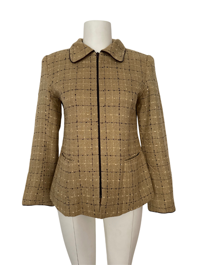 KAHVERENGİ-BEJ EKOSE BLAZER CEKET