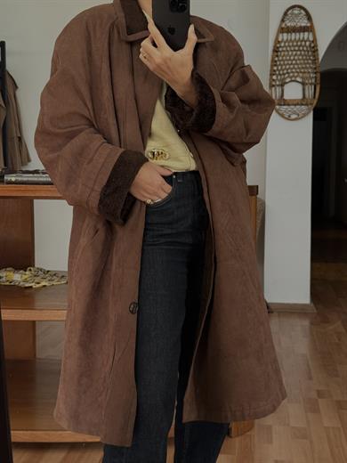 KAHVERENGİ SÜET GÖRÜNÜMLÜ PALTO