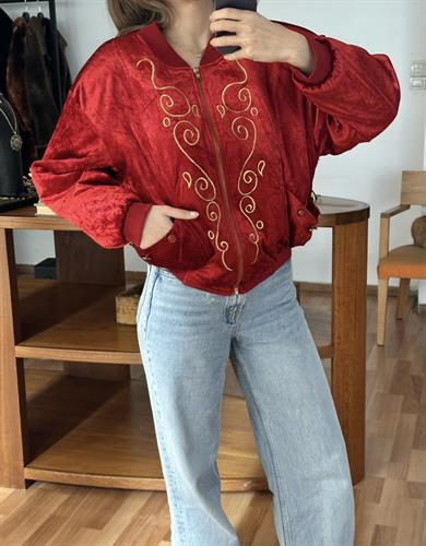 KIRMIZI KADİFE BOMBER CEKET