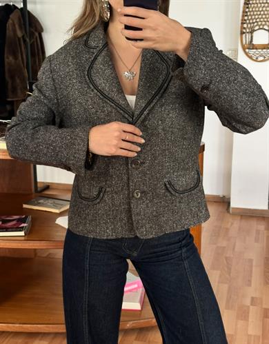 GRİ YÜN KARIŞIMLI BLAZER CEKET
