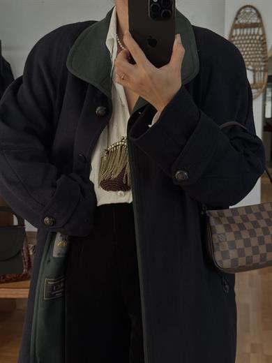 LACİVERT YÜN MIDI PALTO