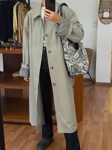TAŞ RENKLİ OVERSIZE TRENÇKOT