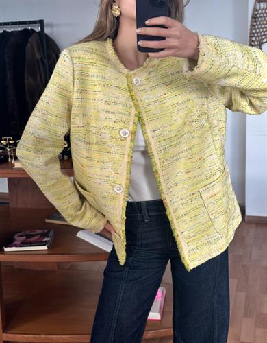 PASTEL SARI DOKULU BLAZER CEKET