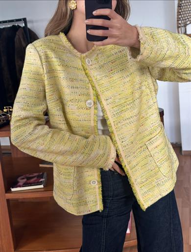PASTEL SARI DOKULU BLAZER CEKET