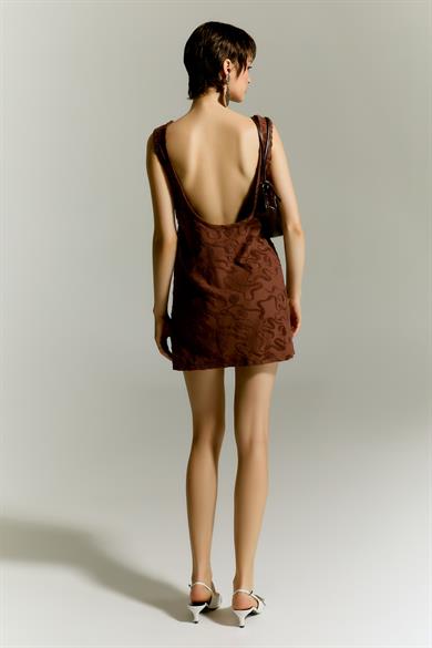 Sablé Kahve Kısa Elbise